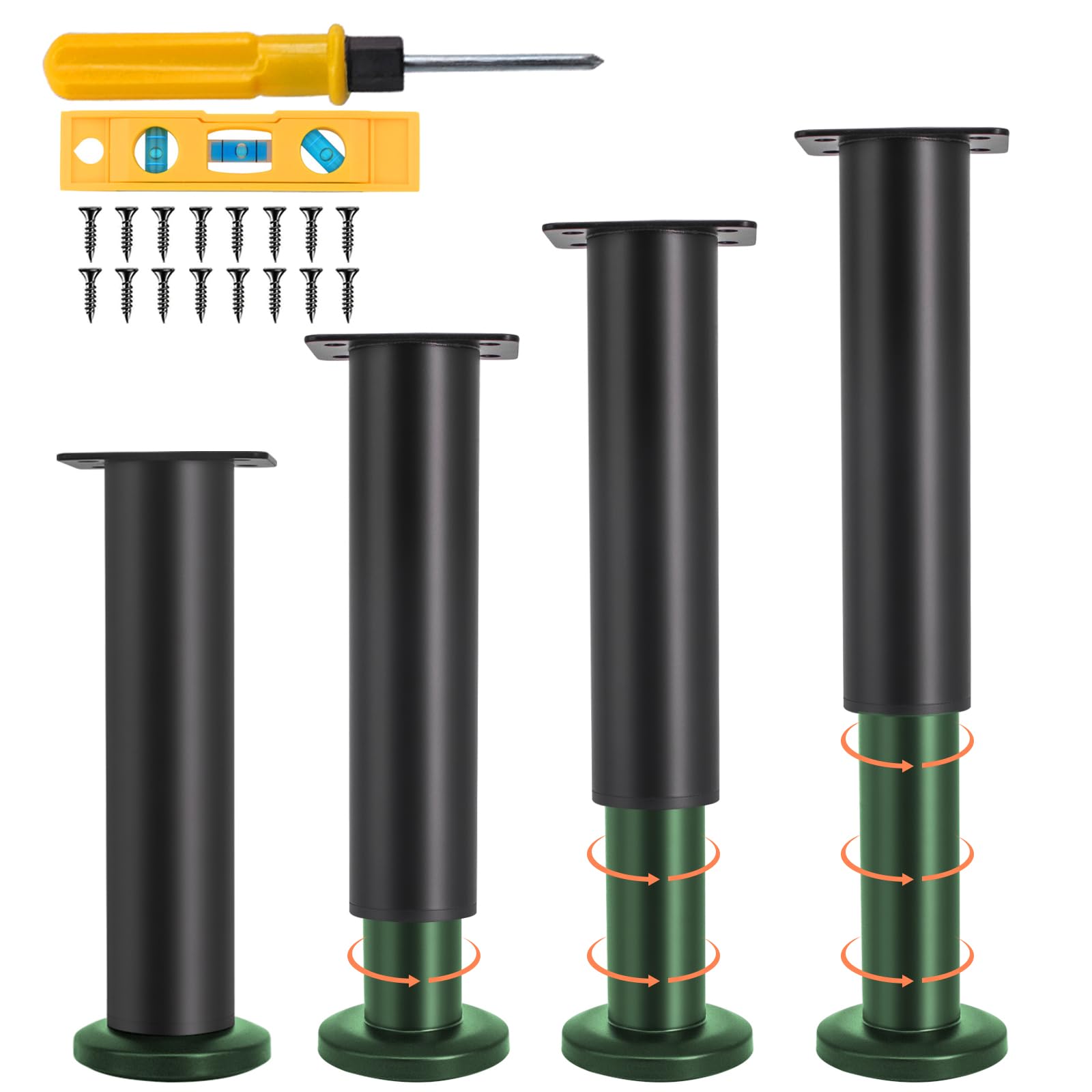 Jiaxitek 18-32 cm Metal Adjustable Furniture Legs, 4 Pcs Heavy-Duty Bed Center Frame Legs with Large Circular Base for Dresser/TV Stand/Sofa/Coffee Table