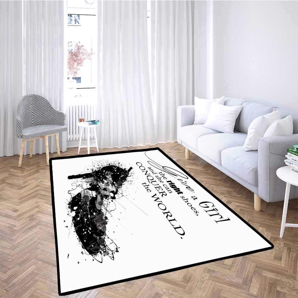 Quote Hallway Rug Give A Girl The Right Shoes Machine-Washable/Non-Slip and She Can Conquer The World Woman Fashion Art Print 6'6x9'10 Feet Black White