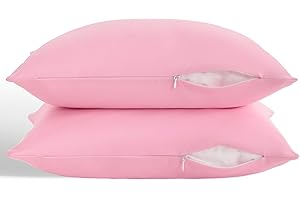ORGANICTUNE Zippered Toddler Pillowcases Set of 2, 100% Brushed Microfiber 13x18 Pillowcases, Super Soft and Cozy Travel Kids Nursery Pillow Cases, 13x18 Inches, Pink