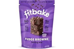 FitBake Fudge Brownie Baking Mix | 1g Net Carbs Per Serving | Keto Friendly Low Carb Food | Sugar Free | Naturally Sweetened | Gluten Free Desserts and Keto Snacks with No Added Sugar 9.5oz