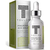 Organic Hyaluronic Acid Serum for Face with Natural Peptides, Pure Jojoba Oil, Vitamin E & Witch Hazel; Best to Build Collagen & Reduce Wrinkles