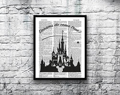 Walt Disney Castle quote Dictionary Art Print Silhouette wall decor photo upcycled mixed media art 8x10