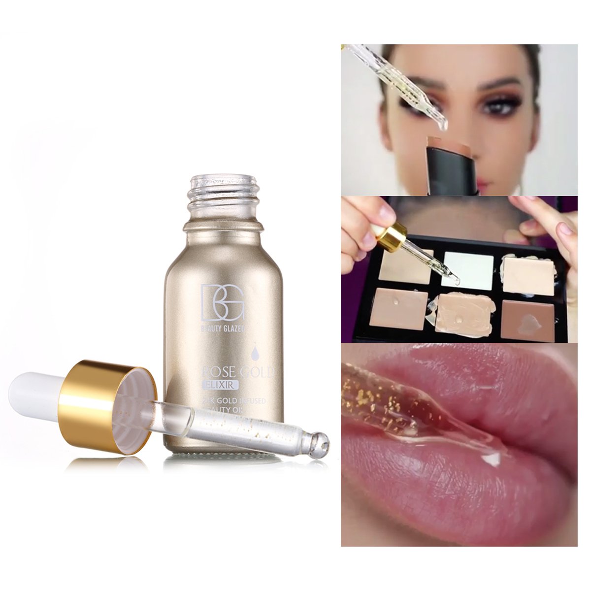 Beauty Glazed 24K GOLD INFUSED BEAUTY OIL Primer Foundation Rich in Vitamin A&E Moisturizing Anti-Aging Acne Treament acido