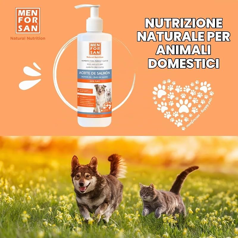 Olio di Salmone per cani e gatti 500ml, Arricchisce la dieta Quotidiana, Molteplici Benefici