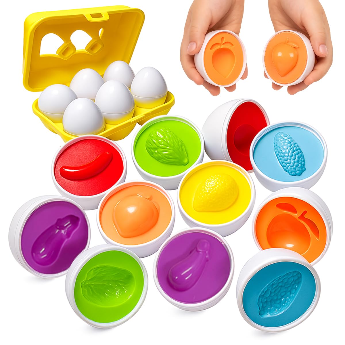 Toyana Baby Matching Eggs Toy in Box, 6 Eggs 12 PCs Shape & Colour Sorting Puzzle, Fine Motor Skills Toy, Educational Sensory Learning Preschool Toddler Montessori Easter Gift Play Set for Boys Girls