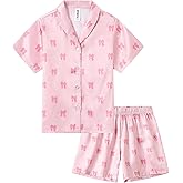 Ewbob Girls Silk Satin Pyjamas Set Short Sleeve Button-Down Kids PJs Breathable Soft Nightwear Children Sleepwear Age 5-14