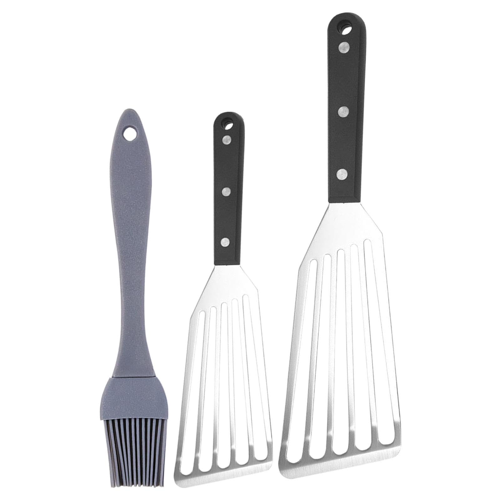 2 Pcs Fish Spatula Set with Oil Brush, Stainless Steel Non Stick Slotted Spatula for Cooking, Flipping, Frying, Grilling, BBQ, 28cm & 31cm Professional Fish Slice