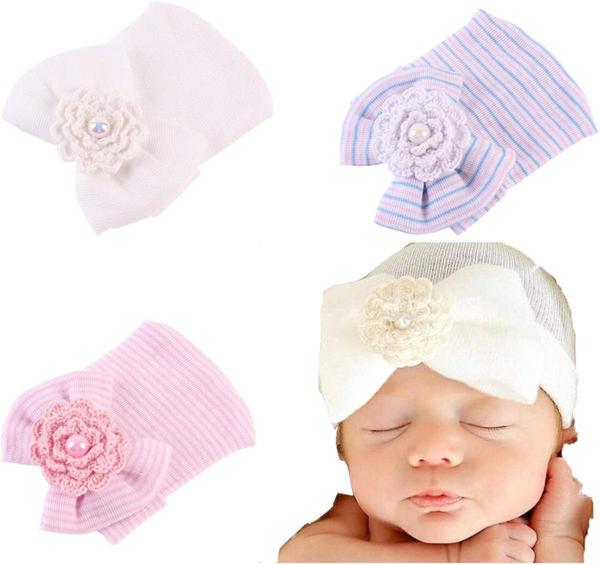pink and blue newborn hat