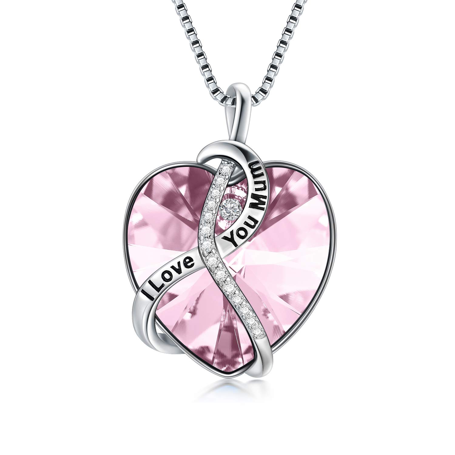 AOBOCO Gifts for Mum Necklaces Mother Birthday Jewellery Gifts Sterling Silver I Love You Mum Heart Necklace (Pink) — image 1