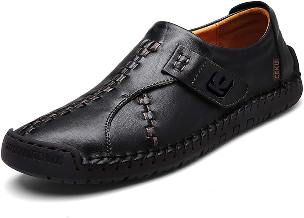 CEKU Men's Driving Causal Loafers Slip on Leather Handmade Flats Classic Comfortable Oxford Walking Shoes