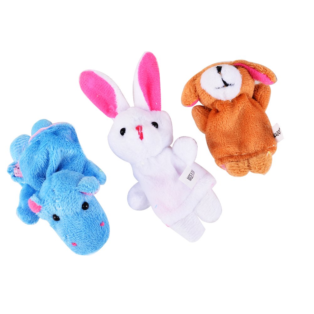 ThinkMax 16 Pack Soft Plush Finger Puppets Set - MANSA 10 Animals + 6 People Family Members Velvet Cute Toys for Children, Story Time, Shows, Playtime, Schools