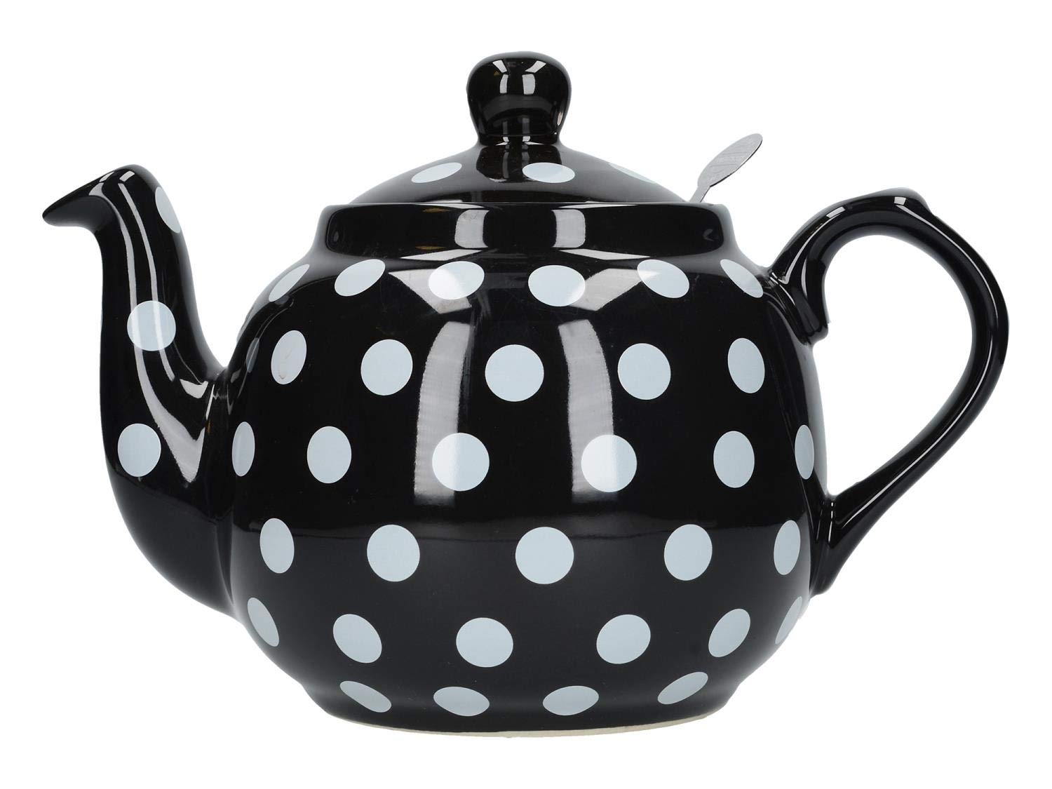 London Pottery Farmhouse Polka Dot Teapot with Infuser, Ceramic, Black/White, 4 Cup (1 Litre)