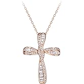 BriLove Dainty Elegant Cross Neckalce for Women, 925 Sterling Silver Cubic Zirconia Pendant Choker Necklace Jewelry