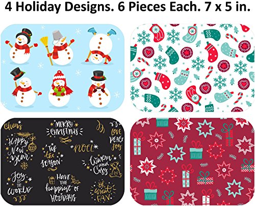 Christmas Treat Foil Containers, Set of 24 (24) - 4 Holiday Designs, Snowman Festive Cover Print, Aluminum Food Containers For Gifts Of Homemade Treats, Secure Closing To Keep Fresh