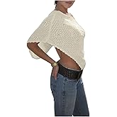 SHENHE Women's Knit Sheer Poncho Crochet Hollow Out Shrug Lightweight Sweater Pullover