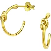 Gold Plated 925 Sterling Silver Knot Half Hoop Stud Earrings, Sold as a Pair