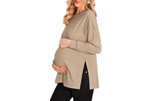 Ekouaer Women’s Maternity Shirts Long Sleeve Split Side Pregnancy Tee Top Tunic Blouse Casual Mama Clothes