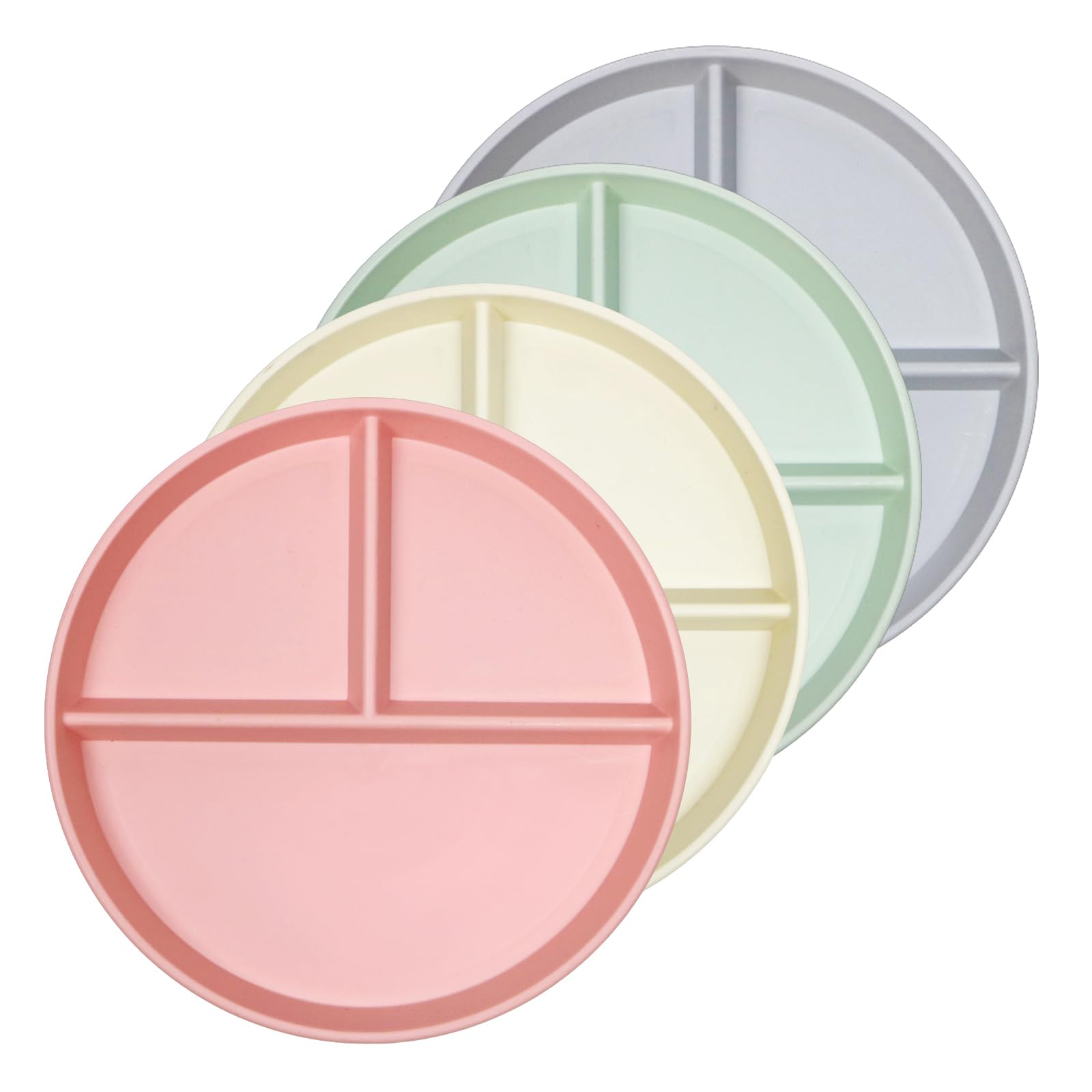 greenandlife Unbreakable Plastic Dinner Plates, 9 inch Portion Control Plates, 4Pcs Reusable Divided Plate Set, Microwave and Dishwasher Safe, Lightweight Picnic Plate for Adult