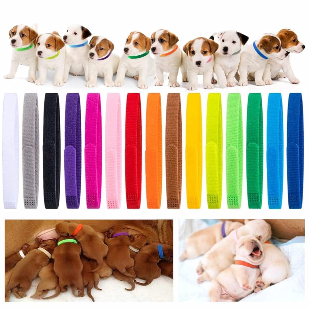 VOARGE Pack of 15 Puppy Collars for Breeders, Adjustable Puppy Collars, Used for Newborns, Pets, Puppy Identification, Dog Tags, Multicoloured Nylon Puppy Collars