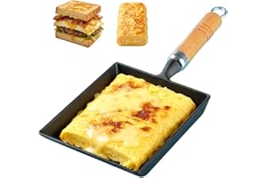 Cast Iron Tamagoyaki Pan, Healthy Japanese Omelette Pan & Square Egg Frying Pan with Wooden Handle, Gas & Induction Ready, Na