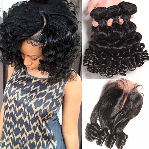 Hairitory Hair Top 8a Grade Brazilian Aunty Fumi Hair 4 Bundles With Closure Brazilian Bouncy Curly Human Hair Weaves With Closure Egg Curls (10 with 10 12 12)