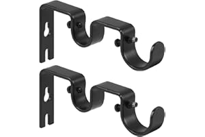 Anndason Heavy Duty Double Curtain Rod Brackets, 1" & 5/8" Inch Rod Holders (Set of 2, Black)