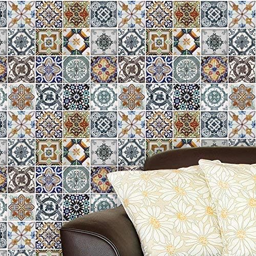 WALPLUS 12Sheets 54x54cm Wall Stickers Mediterranean Tiles Mural Art Removable Self-Adhesive Decals Vinyl Nursury Living Room Bedroom Decors Home DIY Stick on Wall Hotels Café Office Decorations - Image 5