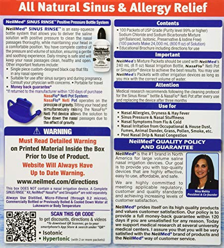 NeilMed Sinus Rinse 100 Premixed Packets – All Natural Nasal Irrigation for Sinus Relief, Moisturization, and Daily Hygiene – Drug-Free, Preservative-Free (Pack of 2)