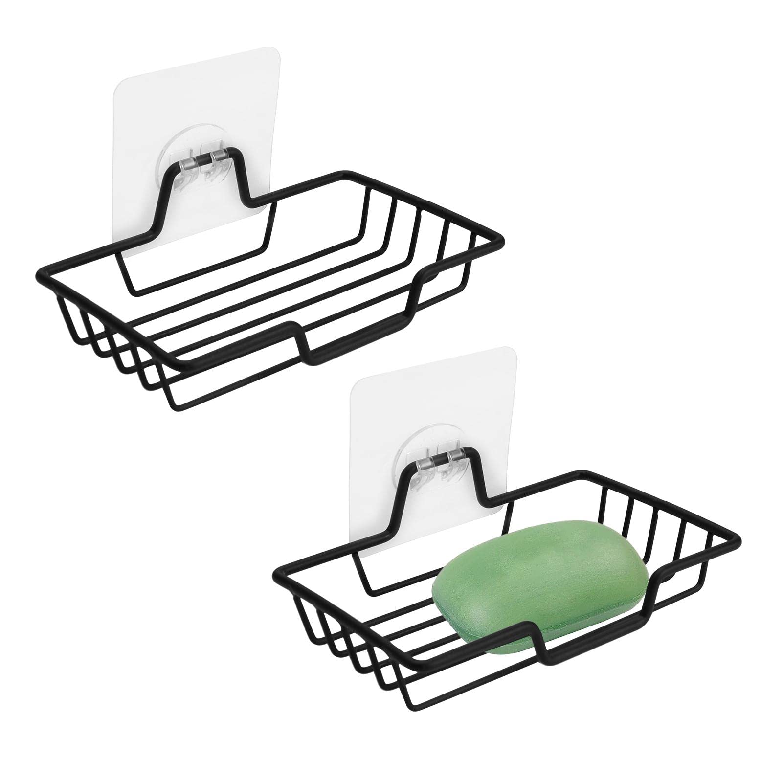 QOTSTEOS 2pcs Soap Dish with Suction Cup, Stainless Steel Soap Dish Holder, Wall Mounted Vacuum Soap Holder, for Shower Bathroom Tub, Kitchen Sink, Waterproof and Rustproof(Black)