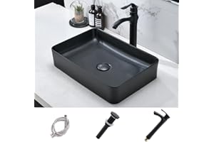 19x15 Inch Black Bathroom Vessel Sink with Faucet and Drain Combo - HLBLFY Bathroom Vessel Sink Above Counter Rectangular Countertop Sink for Cabinet Lavatory Vanity