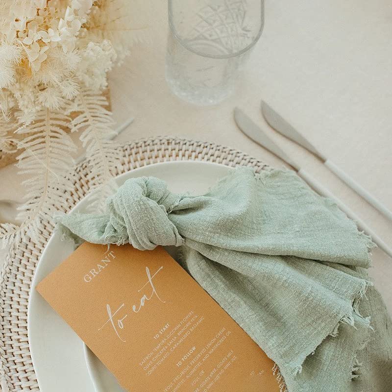 Dloapesy Cheesecloth Napkins, Set of 6, Weddings Decorative Napkins, Dinner Parties, Everyday use, Hand Dyed 100% Cotton Napkins (Light Green, 42cm*42cm)