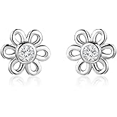 LOKLIFFAI Flower Stud Earrings for Women, Cubic Zirconia Cute Daisy Stud Earrings