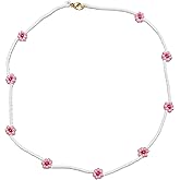 XJCMOON Colorful beaded necklaces for women,Flower Boho Bead Choker Necklace,Beach Necklace 14K Gold Plated,Summer Handmade Jewelry Gifts,handmade necklace for girls(plum blossoms)