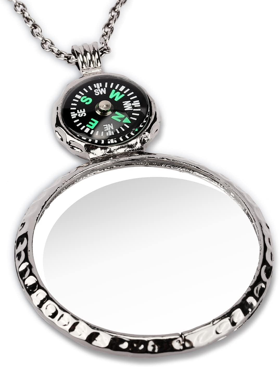 Magnifying Glass Necklace,Jiulory 10x Compass Necklace Magnifying Glass Pendant with Mini Compass,Magnifier Necklace Elderly Care Accessory Kids Hiking Camping Necklace Magnifier