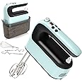 Yomelo 9-Speed Digital Hand Mixer Electric, 400W Powerful DC Motor, Baking Mixer Handheld with Snap-On Storage Case, Touch Button, Turbo Boost, Dough Hooks, Whisk (Ice Blue)