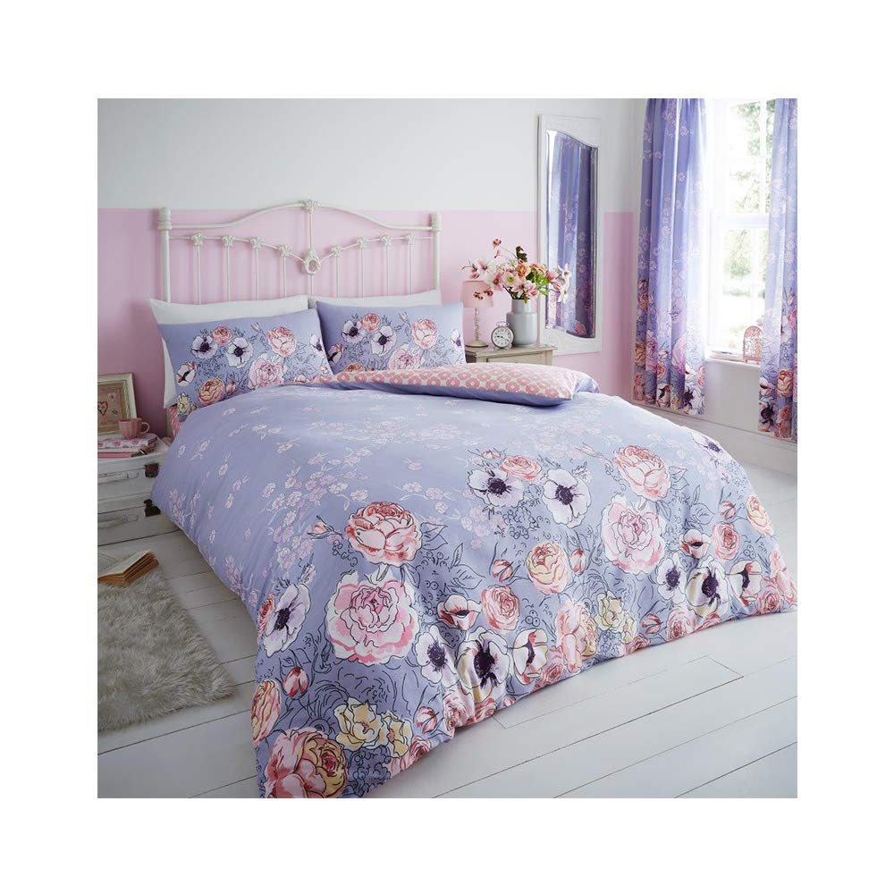 GC GAVENO CAVAILIA Gaveno Cavailia Violet Luxurious Bed Set with Duvet Cover and Pillow Cases, Polyester-Cotton, Double, Linen, Voilet Cottage Lilac