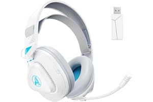 Awinnasey Wireless Gaming Headphones with Detachable Microphone Over Ear Wireless Gaming Headset for PS5 PS4 Switch PC Mac Mobile Bluetooth Gaming Headset with 2.4G USB Dongle 50Hrs Battery White Pro