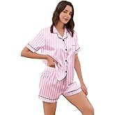 Betusline Women's Satin Pajama Set - Short Sleeve & Shorts Sleepwear, Silky Comfy Soft Pj Lounge Sets,US XS- US XXL