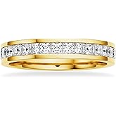 munone 18k Gold Plated Minimalist Princess Cut Cubic Zirconia,Channel Set Eternity Rings for Women Men,Non Tarnish Hypoallergenic Titanium Band Stackable Ring