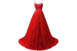 CWOAPO Spaghetti Straps Long Prom Dresses 2025 Ball Gown Lace Appliques Tulle Prom Dress with Pockets Wedding Gowns for Women