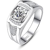 Yaresul 8 * 8mm 2.85CT 925 Sterling Silver Mens Gemstone Ring Princess Cut Created Black Onyx|Sapphire|Emerald|Ruby Mens Wedding Band Engagement Ring Pave CZ W/AAA Size 6-13