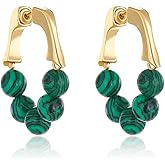 QLYOVWE Bohemian Bead Hoop Earrings for Women Handmade Round Turquoise Earrings 14K Gold Plated Huggie Earring Holiday Reiki Jewelry Gift