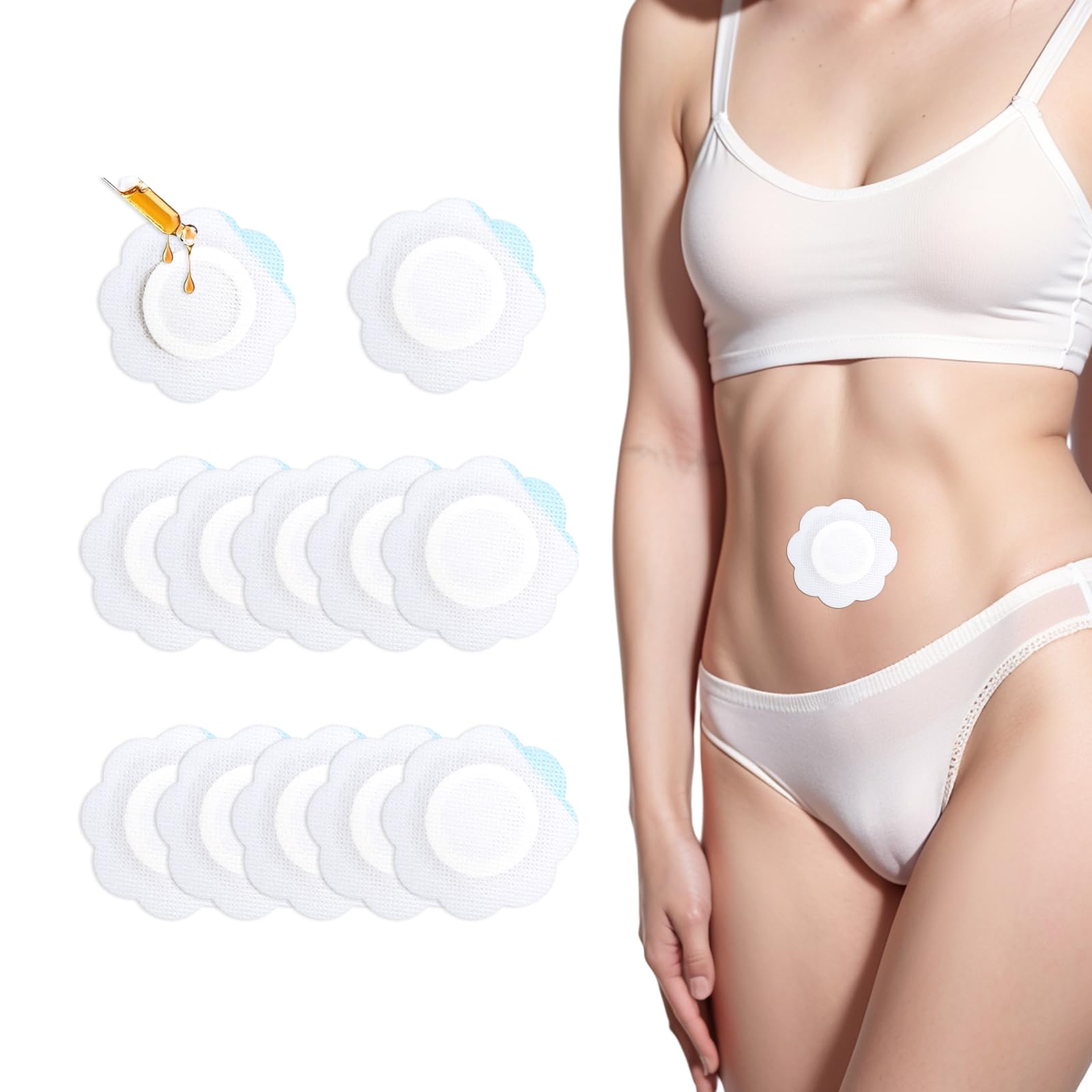 Photo 1 of 12PCS Disposable Castor Oil Pack Wrap for Belly Button – Highly Absorbent, Self-Adhesive Organic Cotton, No Wash, Anti-Leakage, Easy to Use,Flower Shape (Oil Not Included)