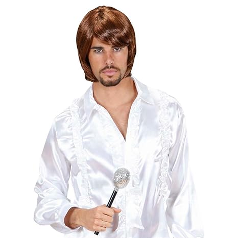 NET TOYS Perücke 70er Jahre Faschingsperücke Bjorn Brünette Disco Herrenperücke Popstar Haare Schlager Star Partyperücke Retr
