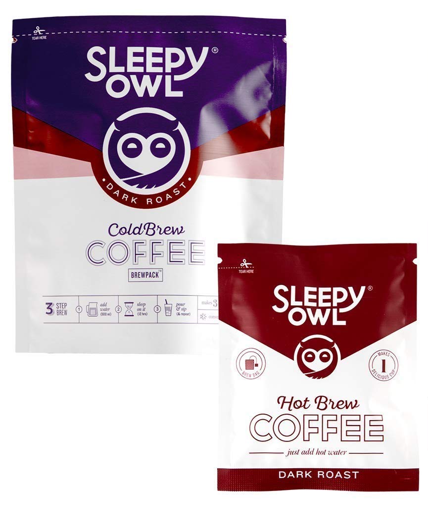 Sleepy Owl Hot & Cold Brew Combo (Dark Roast) | 3 Dark Roast Brew Packs + 5 Dark Roast Hot Brew | Makes 9 Cups of Cold Brew & 5 Cups of Hot Brew |3 Step Brew - No Equipment Required | 100% Arabica Beans - Sourced Directly from Farms