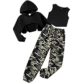 Afsmlys Girls Clothes 3 Piece Outfit Cropped Sweatshirt + Pants + Tank Top, Girls Fall Winter Clothing, Sizes 5-12 Years