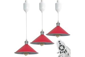 SKIVTGLAMP Adjustable Height H Type Track Lighting Pendants with Stepless Control LED Edison Bulbs Timer 4 Ft Auto Retractable Track Mount Pendant Light Decorate for Kitchen Island Macaron Style Red