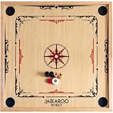 Jackaroo World Carrom Board Game, Oak MDF Wood 29x29 Inch Board and 27.5 playing surface, American Style Carrom Table with Special 22 Coins + 2 Strikers (Extra Pieces), Carom board for Adults &amp; Family