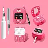 Cute Case for AirPods 1/2 Case Cover with Cleaner kit, Airpods Cases Women Anti-Drop Silicone iPods 2 Earbuds Accessorie Charging Cases Girl Keychain for Airpods 1st/2nd Generation (Pink)