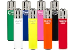 Clipper - Classic Large Reusable Lighter - Iconic Premium Refillable Lighters Bulk Pack - Replace Butane, Flint, and Spark Wheel for Unlimited Lights - 8 Pack - Solid Assorted